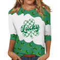 HAJWOH St. Patricks Day Shirts Women 3/4 Sleeve Irish Shamrock Graphic