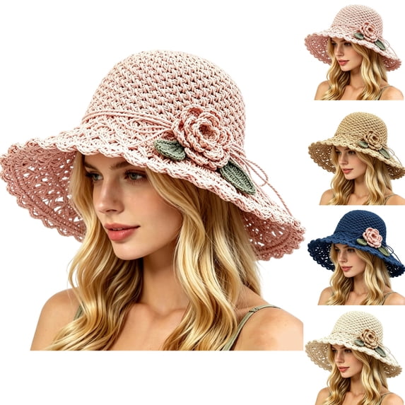 HAJWOH Straw Hats for Women UV Protection Foldable Sun Hats Casual Travel Beach Vacation Visors