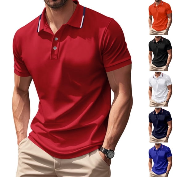HAJWOH Summer Mens Polo Shirts Slim Fit Solid Short Sleeve Button Down T-Shirts Casual Quick Dry Breathable Athletic Tops