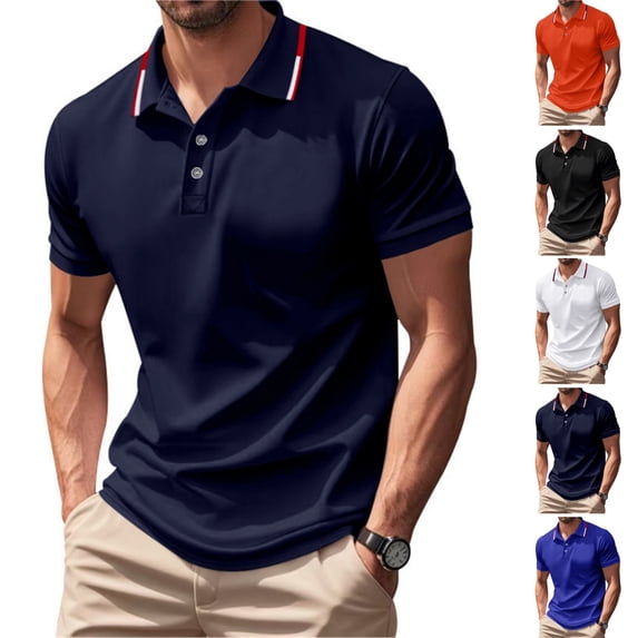 HAJWOH Summer Mens Polo Shirts Slim Fit Solid Short Sleeve Button Down T-Shirts Casual Quick Dry Breathable Athletic Tops