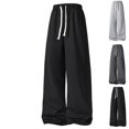 thumbnail image 1 of HAJWOH Sweat Pants for Mens Soild Loose Fit Wide Leg Joggers Casual Drawstring Elastic Waist Relaxed Pants, 1 of 4