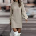 thumbnail image 1 of HAJWOH Sweater Dress for Women 2025 Fall Long Sleeve Knit Pullover Dresses Turtleneck Bodycon Trendy Mini Fall Sweaters Dresses Beige XL, 1 of 4