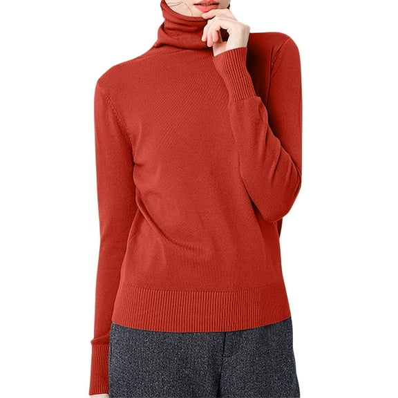 HAJWOH Sweaters for Women 2025 Fall Winter Long Sleeve Pullover Top Crew Neck Ribbed Knit Sweater Trendy Clothing Vermilion XXL