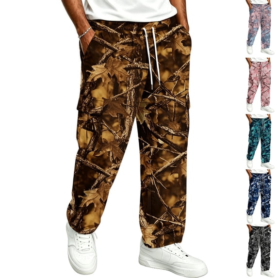HAJWOH Sweatpants Men Forest Branch Baggy Camouflage Bottoms for Men Causal Wide Leg Trousers Streetwear