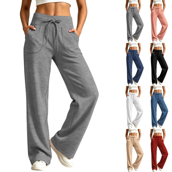 HAJWOH Sweatpants for Women High Waisted Wide Leg Palazzo Pants Loose Fit Flowy Trousers Casual Drawstring Slacks with Pockets(Pink,XL)