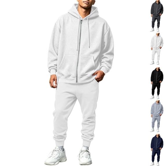 HAJWOH Sweatsuits for Mens Full Zip Drawstring Casual Hooded and sweatpants with Pockets Running Jogging Sport Comfort Suit
