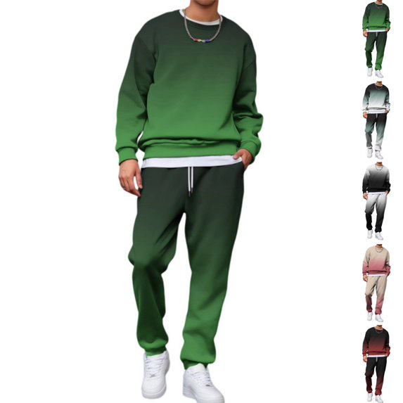 HAJWOH Sweatsuits for Mens Gradient Casual Crewneck Sweatshirt and Jogger Pants Set Fall Winter Athletic Fashion Long Sleeves Sweat Suits