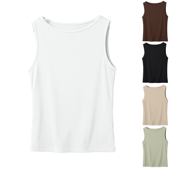 HAJWOH Tank Tops for Women Sleeveless Boat Neck Top Summer Fashion Casual Blouse Comfy Slim Fit Shirt