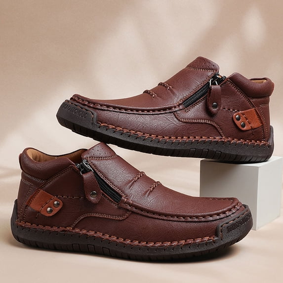 HAJWOH The First Young Shoes Men, Men’S Handmade Premium Leather Slip-On Driving Boots Travel & Outdoor Brown US-6.5(EU-38)