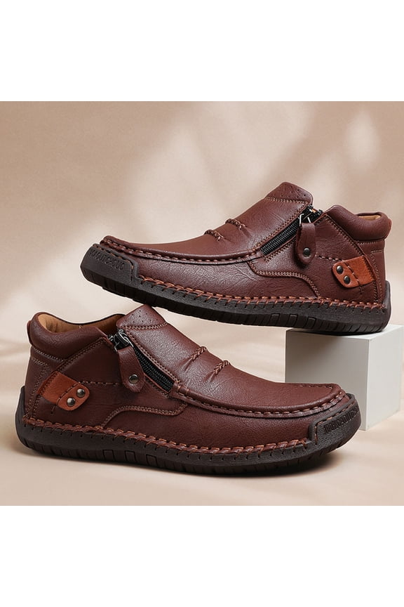 The First Young Shoes Men, Men’S Handmade Premium Leather Slip-On Driving Boots Travel & Outdoor Brown US-8(EU-41)