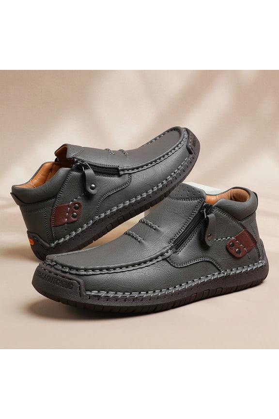 The First Young Shoes Men, Men’S Handmade Premium Leather Slip-On Driving Boots Travel & Outdoor Gray US-9(EU-43)