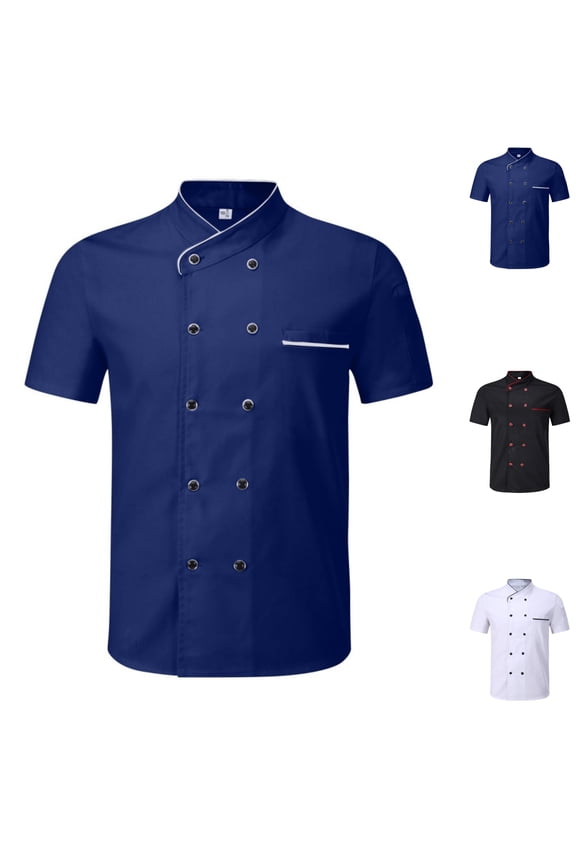 Unisex Chef Coat Men Women Short Sleeve Chef Jacket Cooking Uniforms Work Wear for Caterers Baking Kitchen Hotel Top