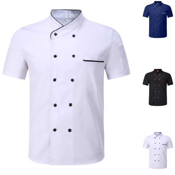 HAJWOH Unisex Chef Coat Men Women Short Sleeve Chef Jacket Cooking Uniforms Work Wear for Caterers Baking Kitchen Hotel Top