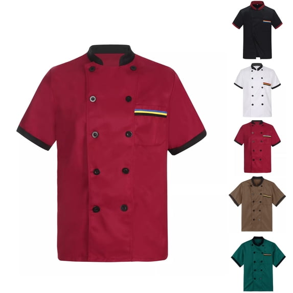 HAJWOH Unisex Chef Coat for Men Short Sleeves Solid Chef Jacket Hotel Restaurant Work Shirt Uniform