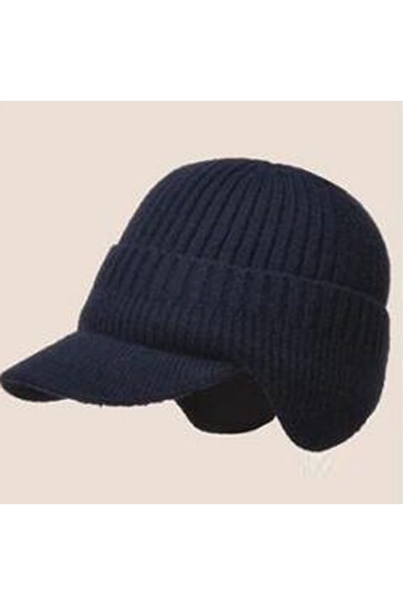 Unisex Cozy Head Beanie with Brim and Ear Flaps Navy