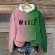 HAJWOH Wicked Hoodie Pink Plus Size Wicked Sweatshirt Women Long Sleeves Musicals Wicked Shirt Crew Neck Pullover Fashion Wicked Clothing Dark Green L