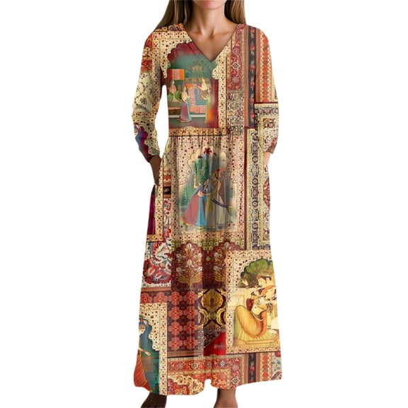 HAJWOH Winter Dresses for Women Casual Long Sleeve V Neck Long Dresses Yellow XL