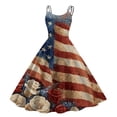 thumbnail image 1 of HAJWOH Women 4th of July Dresses 50s 60s Vintage Sleeveless Star and Stripe Print Cocktail Swing Dress Retro Patchwork Midi Evening Dress Watermelon Red S, 1 of 4