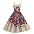 thumbnail image 1 of HAJWOH Women Independence Day Dresses 50s 60s Vintage Sleeveless Star and Stripe Print Cocktail Swing Dress Retro Patchwork Midi Evening Dress Beige XXXL, 1 of 4