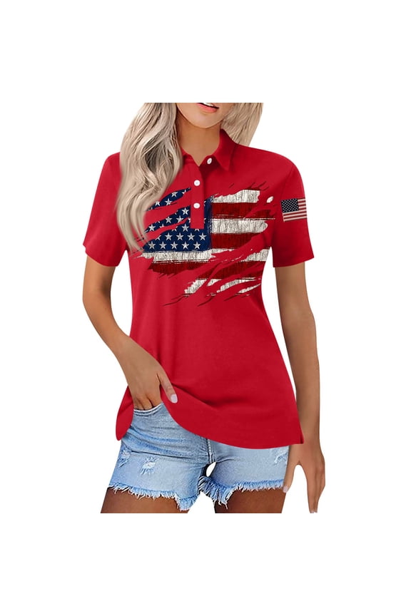 Women's America 250 Printed Casual Polo T-Shirt United States 250Th Anniversary Patriotic Tee 2026