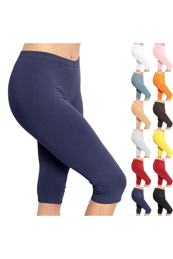 Women’s Capri Leggings Cotton Knee and Ankle Length Leggings Stretch Summer Lightweight Pants