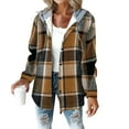 thumbnail image 1 of HAJWOH Women's Casual And Fashionable Large Plaid Pattern Patchwork Hooded Button Jacket Coffee S, 1 of 3