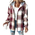 thumbnail image 1 of HAJWOH Women's Casual And Fashionable Large Plaid Pattern Patchwork Hooded Button Jacket Red L, 1 of 4