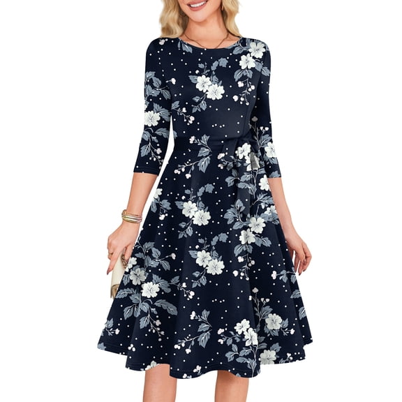 HAJWOH Women's Fall Dresses 2025 3/4 Sleeve Cocktail Dress for Wedding Guest & Homecoming Navy XXL