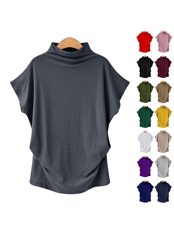 Women's Half Turtleneck Sleeve T-Shirt Solid Color Mock Neck Dolman Short Sleeve Top Casual Fashion Loose Shirt