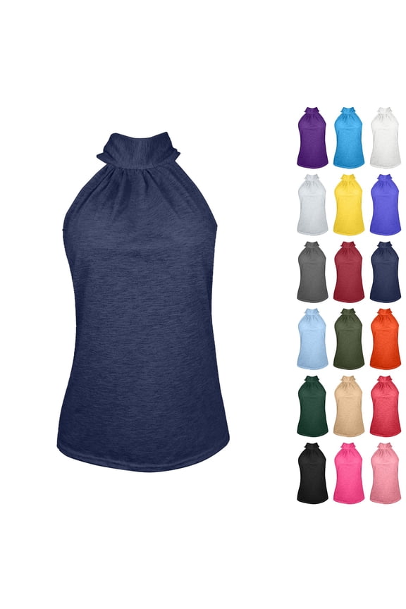 Women's Halter Neck Cotton Tank Tops Solid Color Sleeveless Casual Streetwear Summer Fashion Tunic Cami Shirts