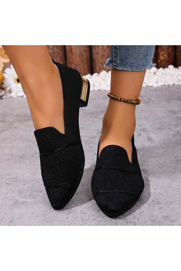Women's Knitted Slip On Ballerina Shoes Breathable Comfortable Soft Non Slip Flat Loafers Casual Walking Work Point Toe Flat Black 42