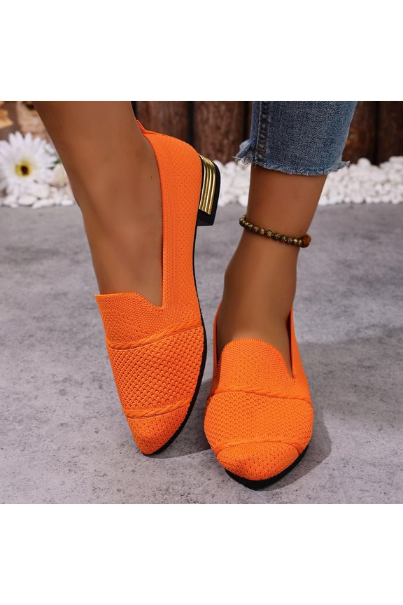 Women's Knitted Slip On Ballerina Shoes Breathable Comfortable Soft Non Slip Flat Loafers Casual Walking Work Point Toe Flat Saffron 37