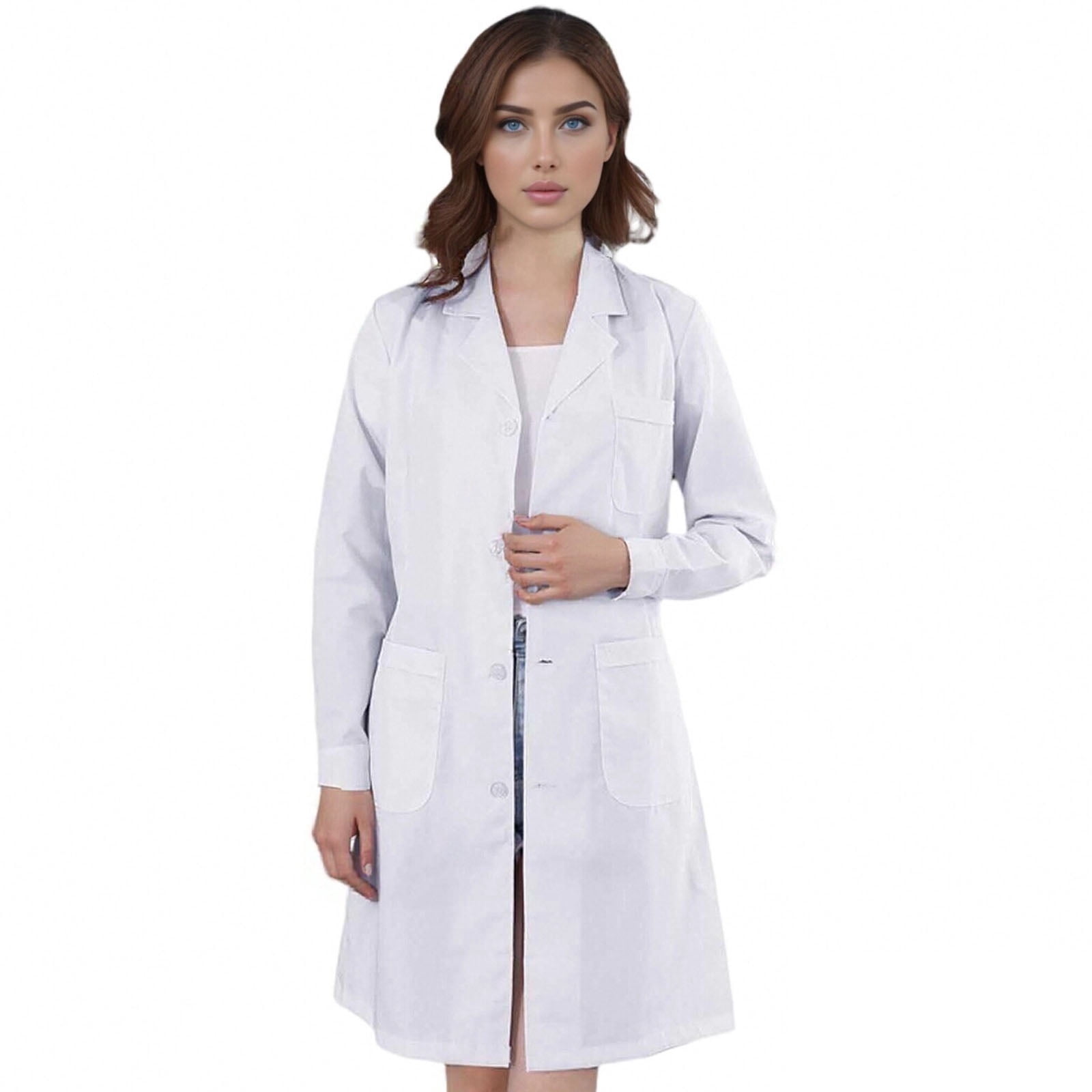 HAJWOH Women's Lab Coat Long Sleeve Pocket Medical Coat with Button Wrinkle Resistant Professional for Doctor Nurse