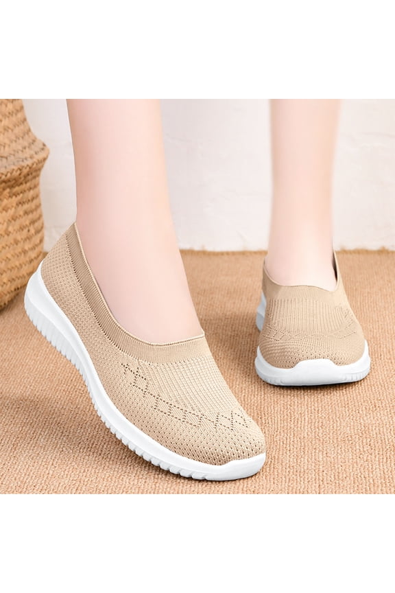 Women's Orthopedic Sneakers Slip On, Arch Support Walking Shoes for Nurse Work, Wide Width Breathable Comfort Beige US-7.5(EU-39)