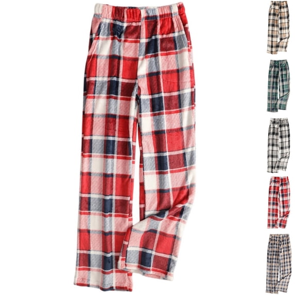 HAJWOH Women's Pajama Pants Plaid Soft Elastic Waist Lounge Bottoms with Pockets