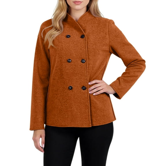 HAJWOH Women's Peacoat, Double Breasted Pea Coat Notched Collar Winter Wool for women outerwear jacket Brown S