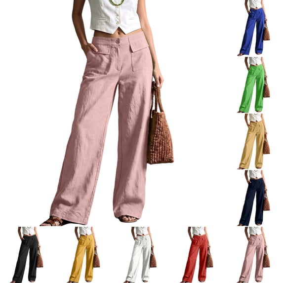 HAJWOH Women's Wide Leg Pants Stylish Casual High Waisted Lounge Pants Summer Lightweight Breathable Beach Vacation Pants