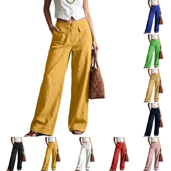 HAJWOH Women's Wide Leg Pants Stylish Casual High Waisted Lounge Pants Summer Lightweight Breathable Beach Vacation Pants
