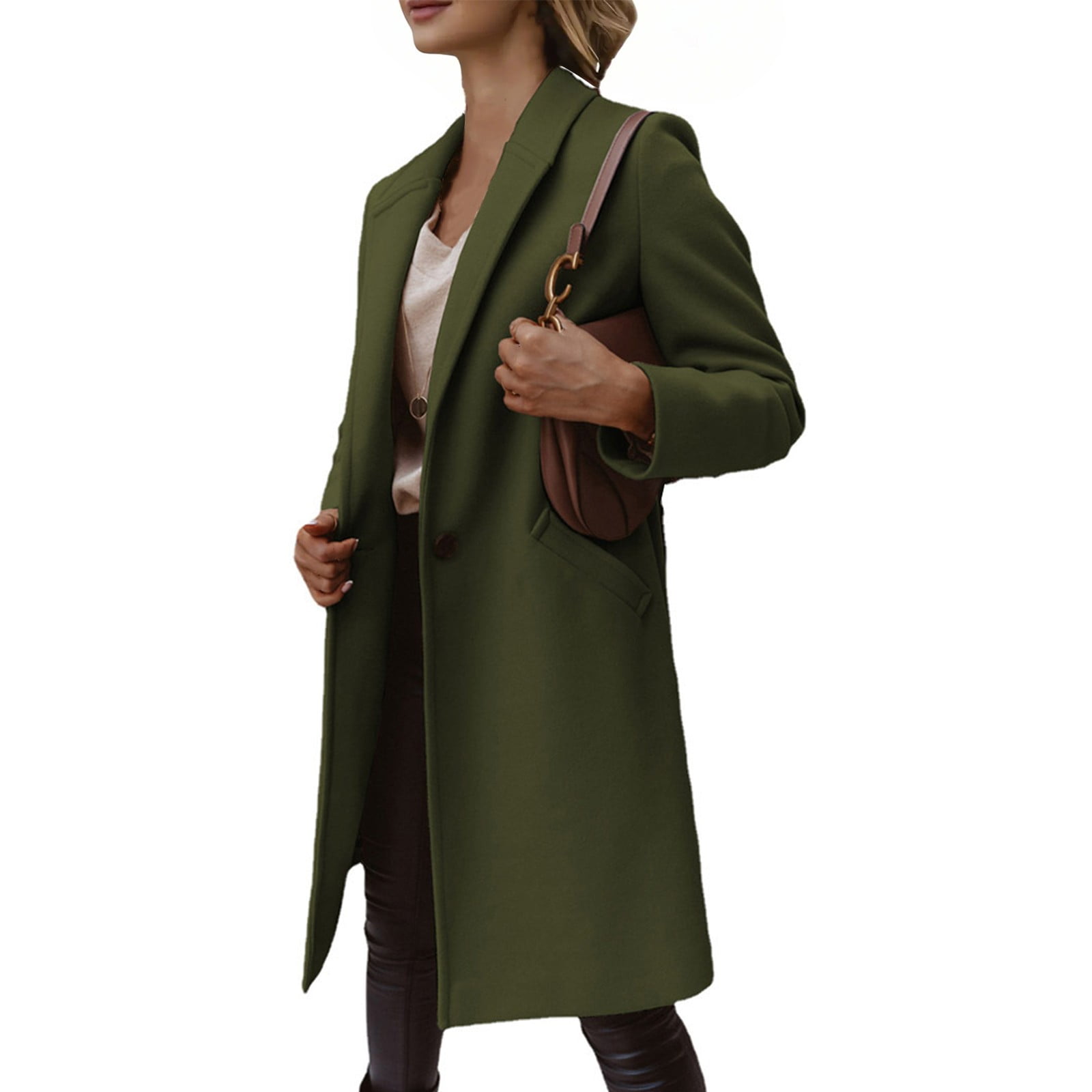 Chouyatou Women's Winter Wool Coat Shawl Collar Business Casual One Button Midi Long Pea Coat