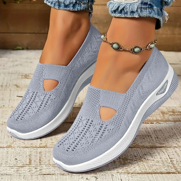 HAJWOH Women's Work Sneakers Slip On, Orthopedic Nurse Shoes with Arch Support and Wide Width, Non-Slip Sole Gray US-5.5（EU-36）