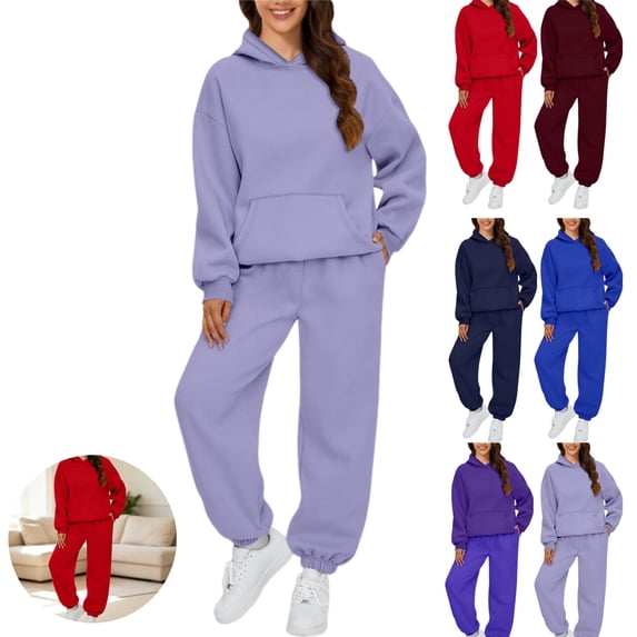 HAJWOH Womens 2 Piece Lounge Sweatsuit Sets Oversized Winter Fall Casual Hoodies & Baggy Jogger Sweatpants