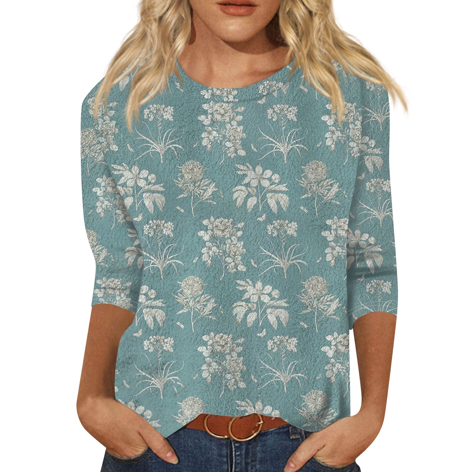 HAJWOH Womens Blouses Long Sleeve Flannel Shirts Casual Crewneck Blouse