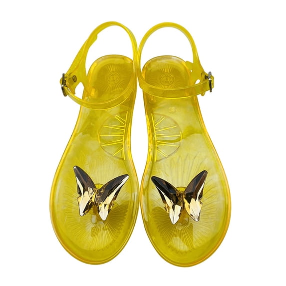 HAJWOH Womens Fashion Pearl Butterfly Flip Flops Bow Jelly Sandals Summer Flat Beach Rain Shoes