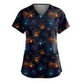 thumbnail image 1 of HAJWOH Womens Halloween Scrub Tops Short Sleeve Nursing Uniforms Novelty Pumpkin Bat Spider Print Medical Scrub Shirts Stretchy V-Neck Scurbs Navy M, 1 of 3