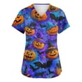 thumbnail image 1 of HAJWOH Womens Halloween Scrub Tops Short Sleeve Working Uniform Funny Pumpkin Bat Ghost Spider Witch Print Medical Scrub Shirts Stretchy V Neck Scurbs Blue XXXL, 1 of 5
