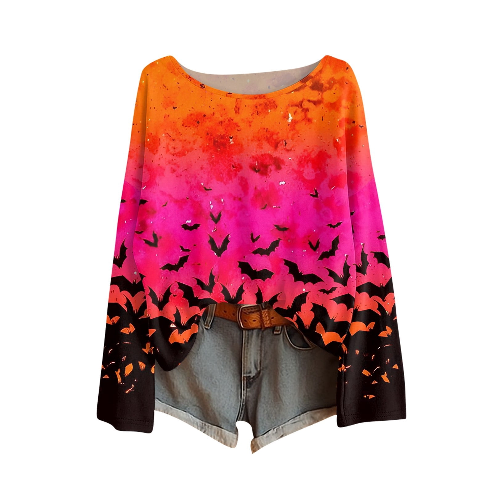 HAJWOH Womens Halloween Shirts Spooky Pumpkin Spider Witch Print Tops ...