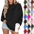 thumbnail image 1 of HAJWOH Womens Hoodies Casual Long Sleeve Drawstring Pullover Oversized Sweatshirt Lightweight Hooded Tops Winter Clothes, 1 of 5