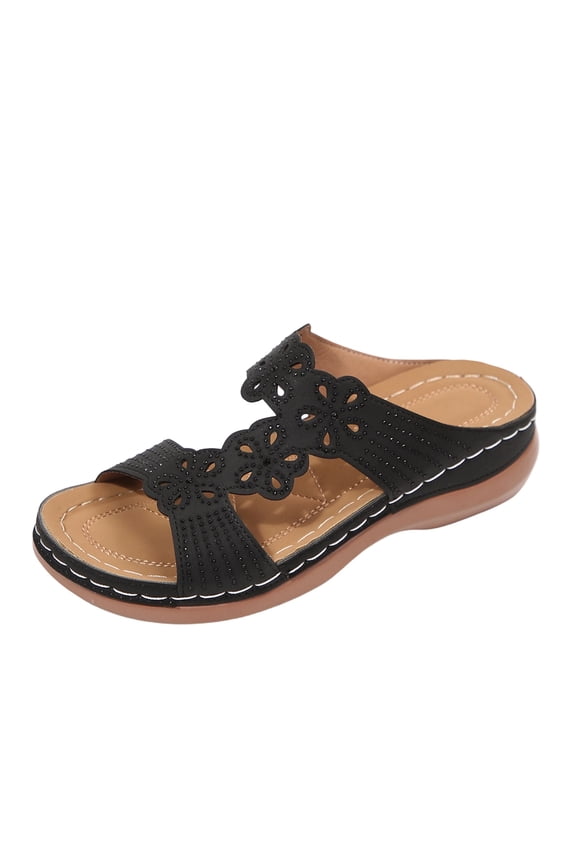 Womens Orthopedic Sandals Arch Support Summer Flat Sandals Breathable Non Slip Slip on Beach Slippers Comfort 2026 Foam Shoes Black 39