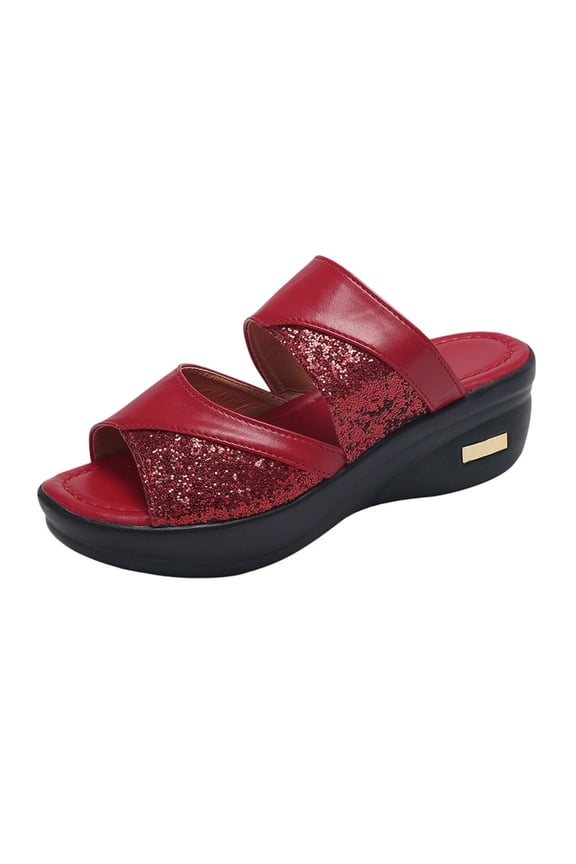 Womens Orthopedic Sandals Non Slip Slip on Arch Support Flat Wedge Sandals Lightweight Orthopedic Slippers 2026 New Comfort Foam Shoes Red 35