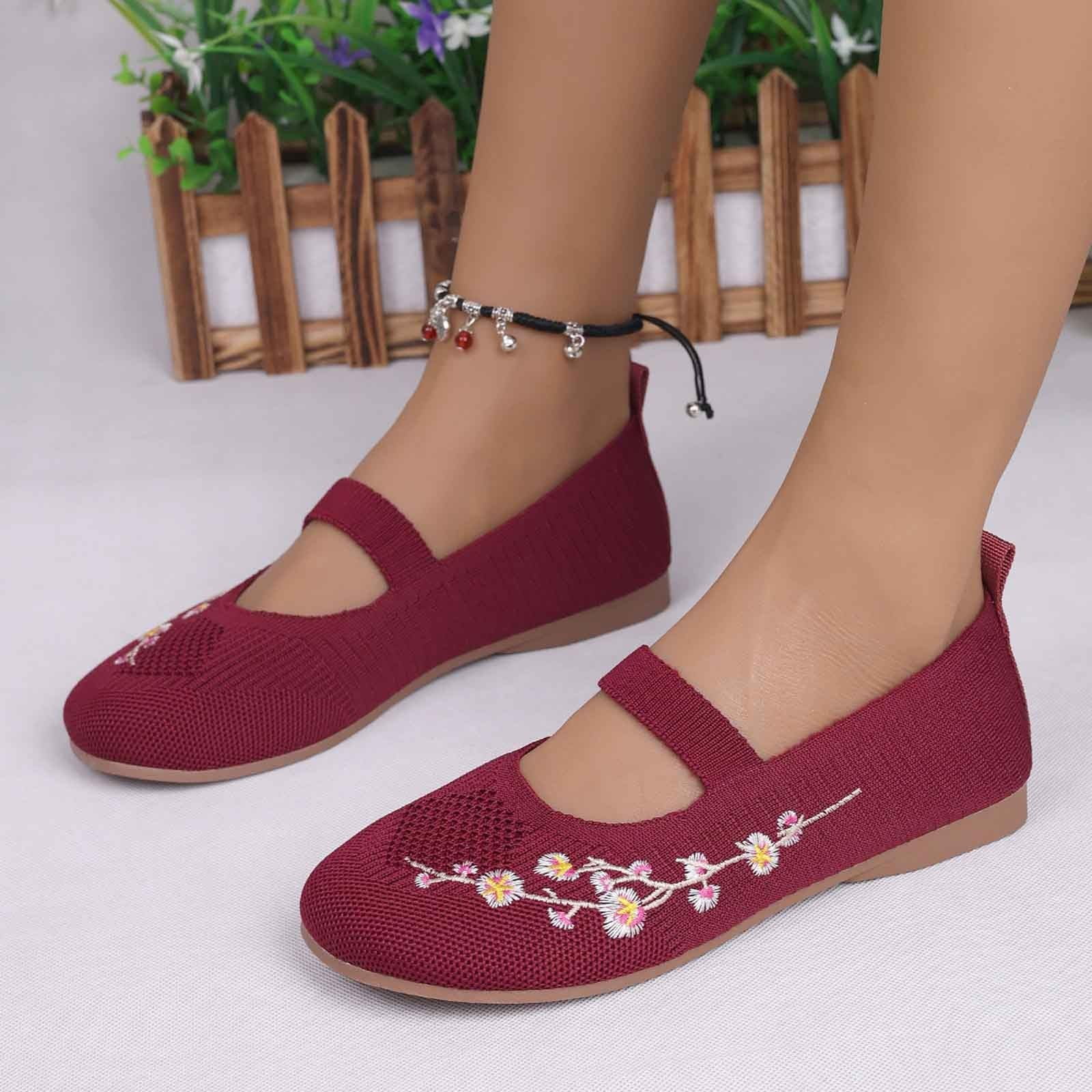 HAJWOH Womens Orthopedic Shoes Arch Support Slip on Non Slip Nurse Shoes Breathable Knitted Mesh Stretch Hiking Shoes Comfortable 2026 New Orthopedic Shoes Wine 36